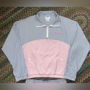 Champion Pink & Blue Striped Top Pop-Over, Size Medium